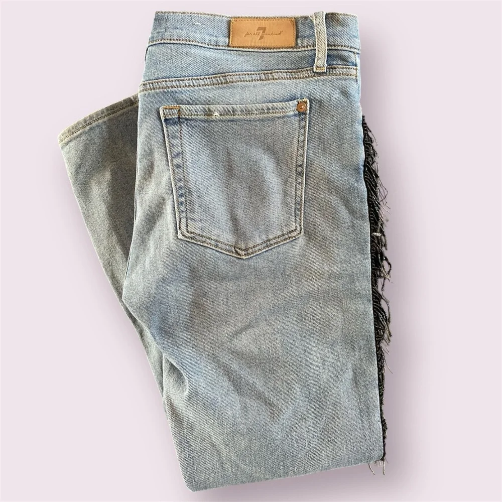 7 for all mankind Vintage Luxe Beaded Fringe Detail Blue Jeans - Picture 5 of 9